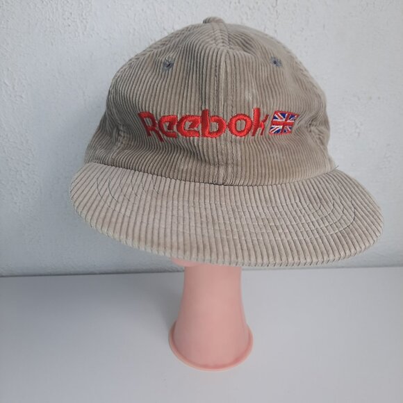 Vintage Reebok Corduroy Zip Hat UK OSFA Adjustable Back Zipper Brown BaseballCap - Picture 1 of 7